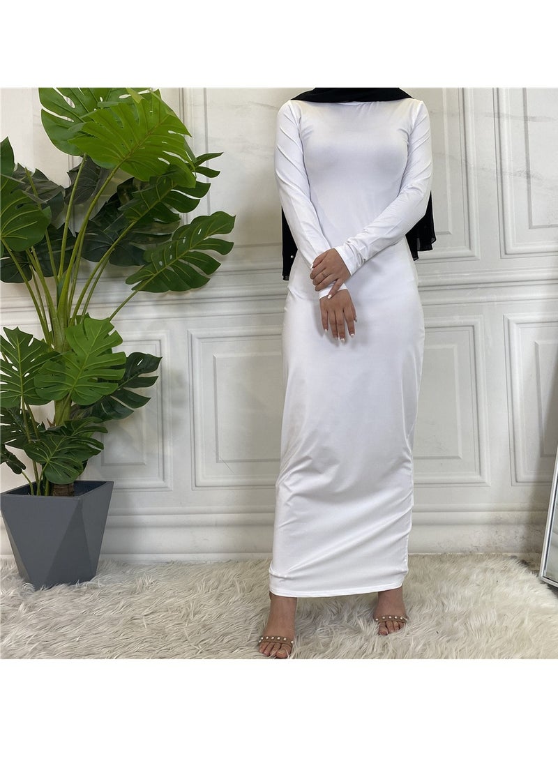 إسكدنيا Mock Neck Casual Abaya, Soft Breathable Long Sleeve Women Abaya Dress, Long Lasting Comfortable Normal Muslim Women Islamic Dress for Prayer, Daily Wear, Occasion Wear, ( Size L, White) - Image 1