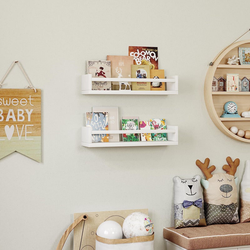 Onlysky Set of 4 Wall-Mounted Kid's Bookshelf - White Floating Nursery Book Shelves - Durable Wood Construction - Ideal for Nursery Decor, Kids Room, Toy Storage - Image 2