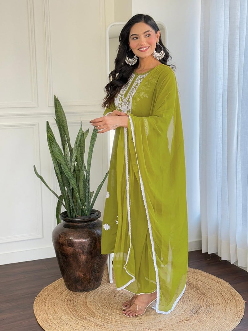 Naixa Women's Cotton Embroidered Straight Kurta with Pant and Dupatta Sets (NX-574-Liril-XS) - Image 3
