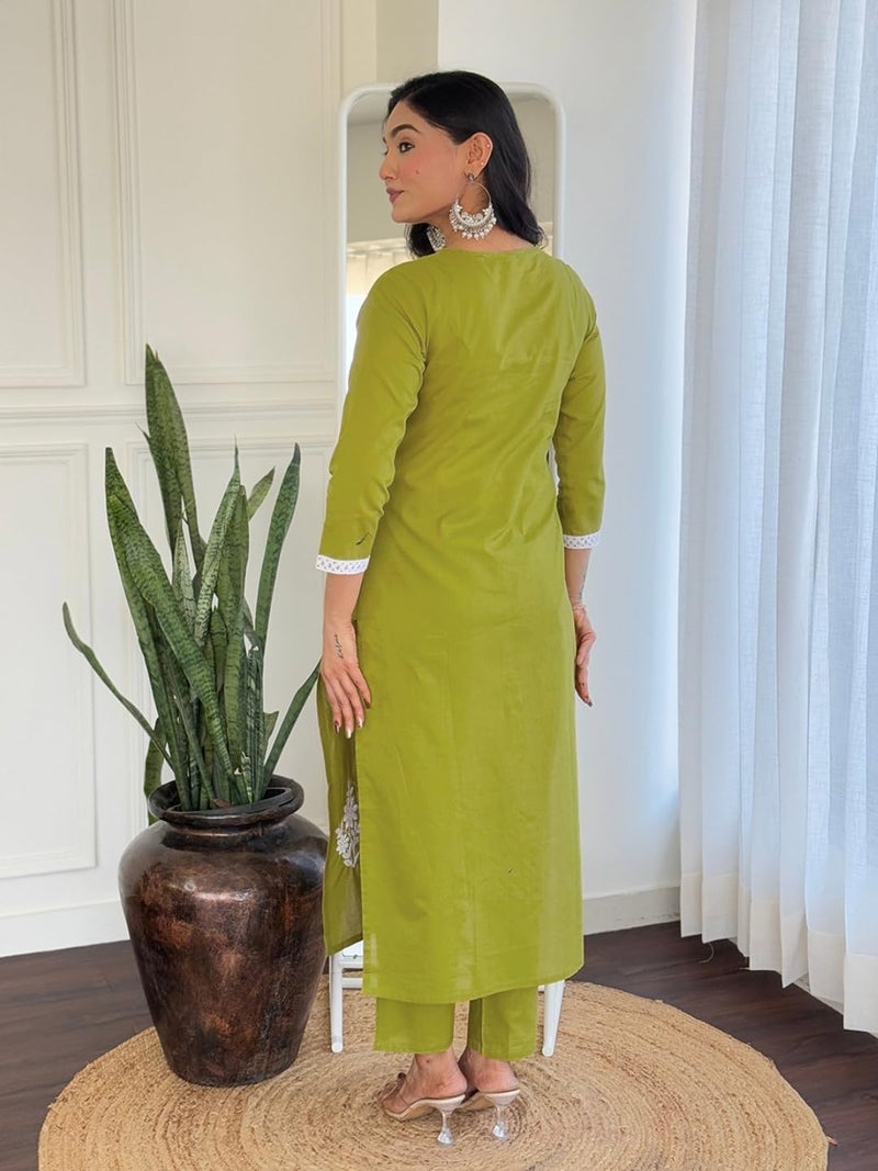 Naixa Women's Cotton Embroidered Straight Kurta with Pant and Dupatta Sets (NX-574-Liril-XS) - Image 4