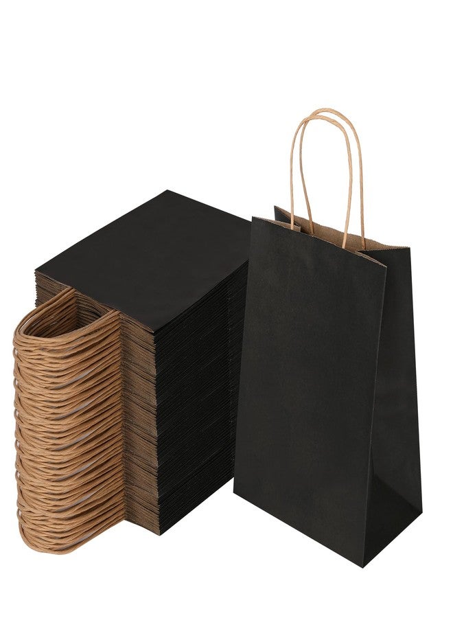 Joybe 100 Pack 8x4.75x10 Inch Medium Black Kraft Paper Bags with Handles Bulk, Craft Paper Gift Bags for Party Favors Grocery Retail Shopping Business Goody Merchandise Take Out Blank Sacks (100pcs) - Image 1