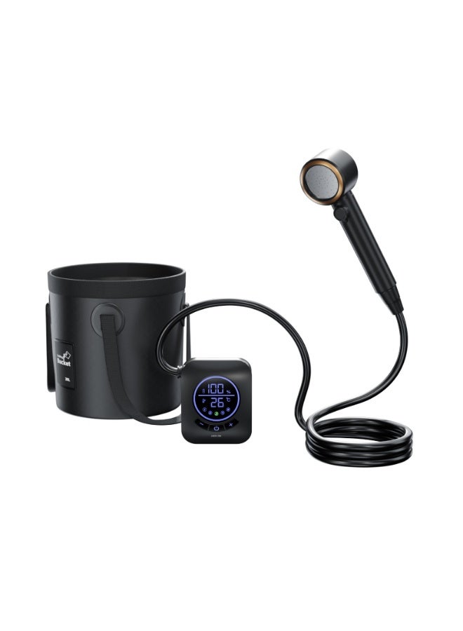 جرين ليون دش التخييم / نظام دش محمول بشاشة رقمية / 5 أوضاع ضغط قابلة للتعديل / كيس ماء سعة 20 لترًا / بطارية 8000 مللي أمبير في الساعة ووقت تشغيل 180 دقيقة - مقاوم للماء IPX8 للمغامرات الخارجية - أسود - Image 1