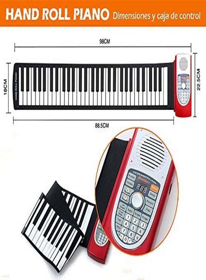Powerpak 61 Keys Electronic Roll Up Piano (Red and Silver) - Image 2