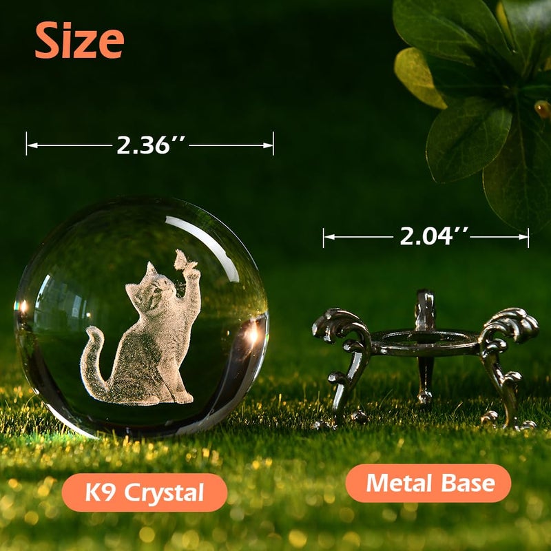 ZRENJHUS Cat Gifts for Women 3D Crystal Ball 60mm Cat Lover Themed Gift with Stand Gifts for Women Mothers Day Christmas Birthday - Image 2