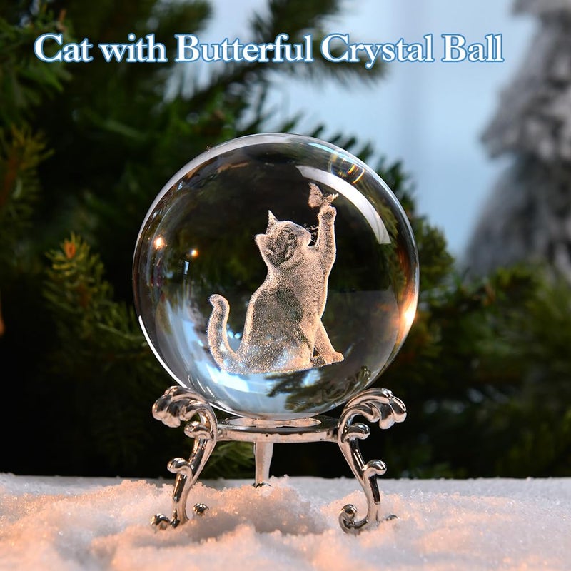 ZRENJHUS Cat Gifts for Women 3D Crystal Ball 60mm Cat Lover Themed Gift with Stand Gifts for Women Mothers Day Christmas Birthday - Image 3