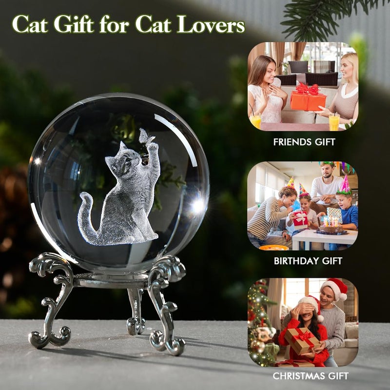 ZRENJHUS Cat Gifts for Women 3D Crystal Ball 60mm Cat Lover Themed Gift with Stand Gifts for Women Mothers Day Christmas Birthday - Image 5
