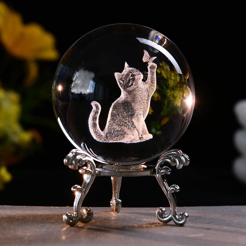 ZRENJHUS Cat Gifts for Women 3D Crystal Ball 60mm Cat Lover Themed Gift with Stand Gifts for Women Mothers Day Christmas Birthday - Image 4