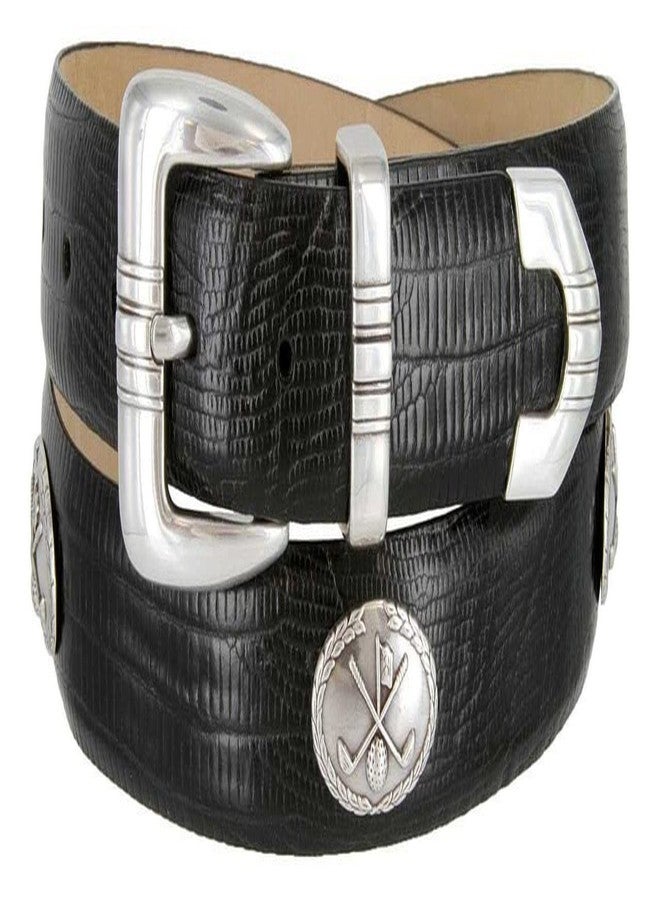 بيلتس.كوم حزام جولف رسمي من جلد العجل الإيطالي الأصلي من Belts.com، مزين بأزرار كونشو، عرضه 1-1/8 بوصة (30 مم) (لون أسود سحلية، مقاس 38). - Image 1