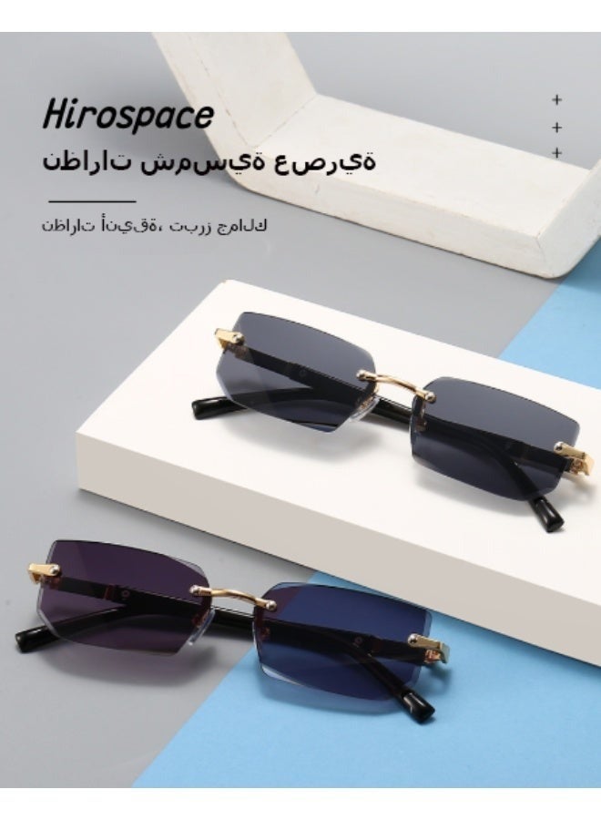Hirospace Luxury Rimless Black Lens Sunglasses UV400 for Men & Women, Classic Fashion Eyewear for Daily Wear - Image 1