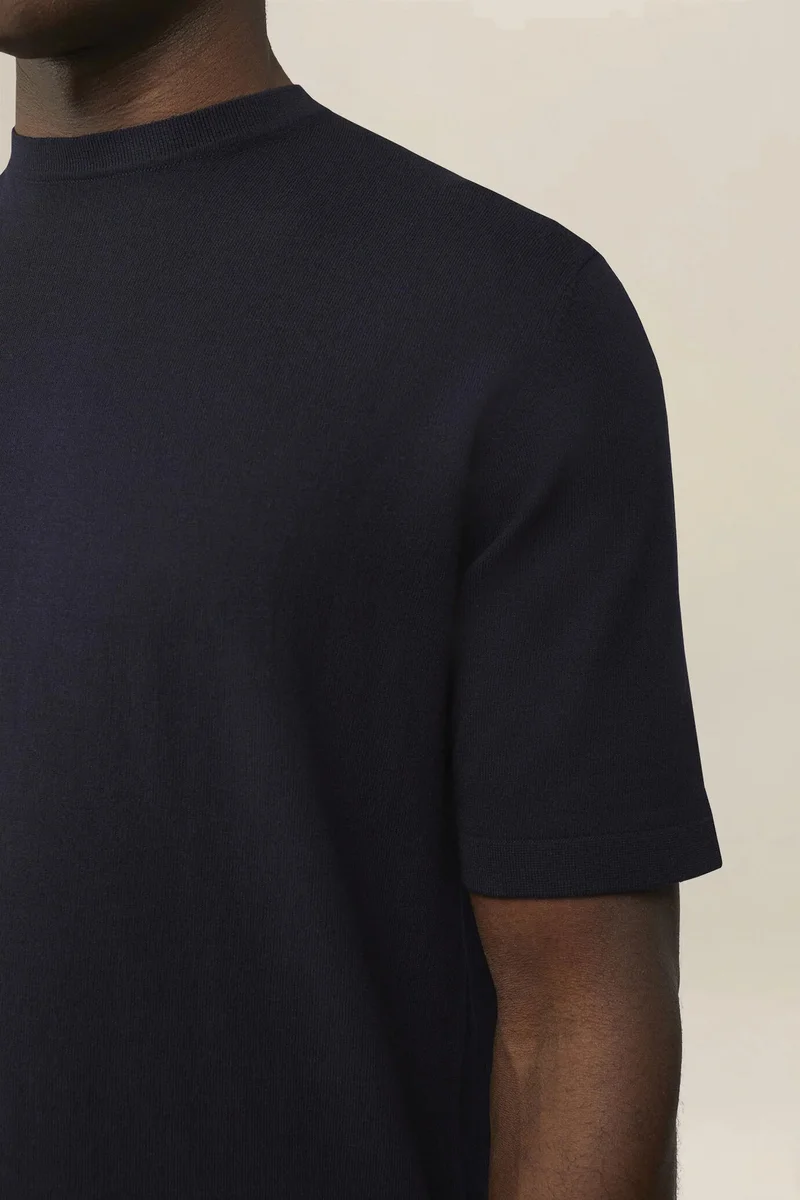 Doppelganger Blue Men's knitted T-shirt in 100% cotton crepe - Blue Navy for Men | Best Price UAE
