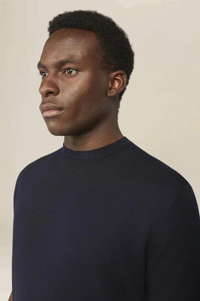Doppelganger Blue Men's knitted T-shirt in 100% cotton crepe - Blue Navy for Men | Best Price UAE