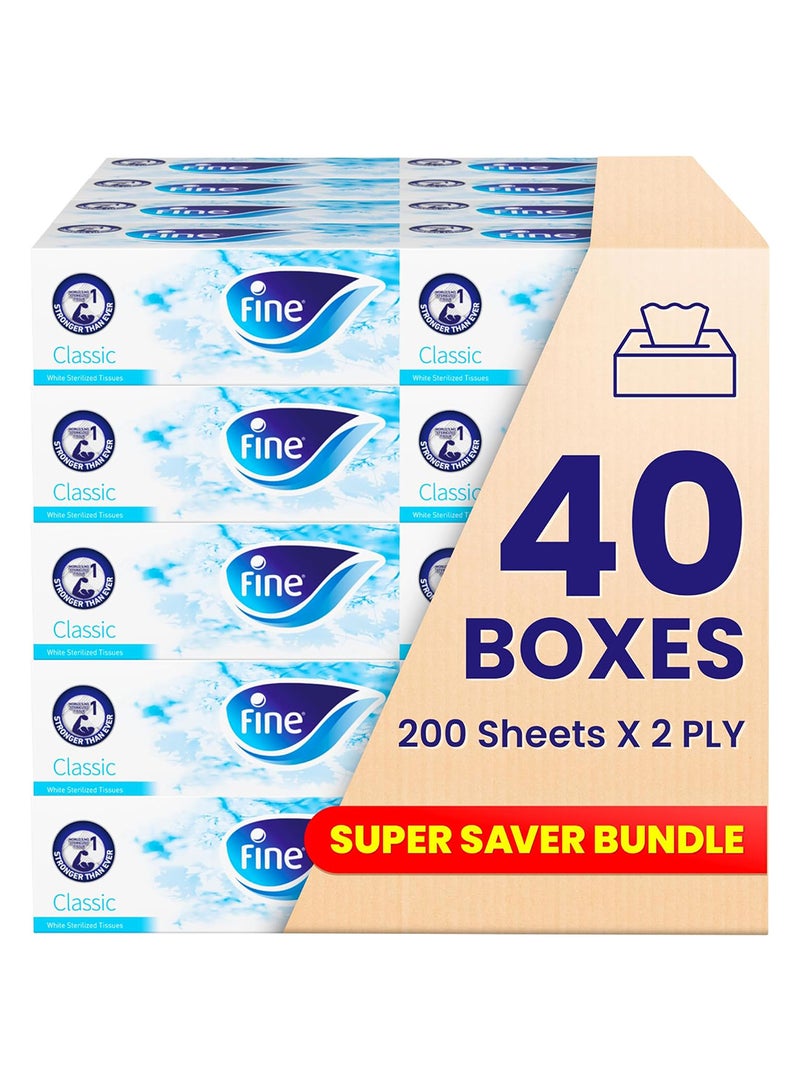 Fine علب مناديل الوجه 40 عبوة × 200 ورقة × 2 طبقة معقمة حزمة توفير ضخمة - Image 1