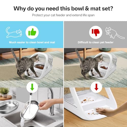 YOIHABV Stainless Steel Bowls and Mat Set for Automatic Microchip Pet Feeder, YOIHABV 2 Single SUS 304 Bowls and 1 Silicone Mat, Keep Food Fresh, Easy to Clean, Protect Cat Feeder - Image 3
