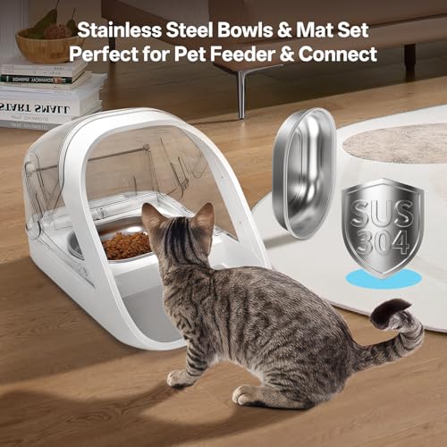 YOIHABV Stainless Steel Bowls and Mat Set for Automatic Microchip Pet Feeder, YOIHABV 2 Single SUS 304 Bowls and 1 Silicone Mat, Keep Food Fresh, Easy to Clean, Protect Cat Feeder - Image 2