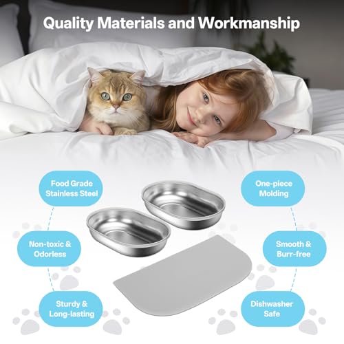 YOIHABV Stainless Steel Bowls and Mat Set for Automatic Microchip Pet Feeder, YOIHABV 2 Single SUS 304 Bowls and 1 Silicone Mat, Keep Food Fresh, Easy to Clean, Protect Cat Feeder - Image 4