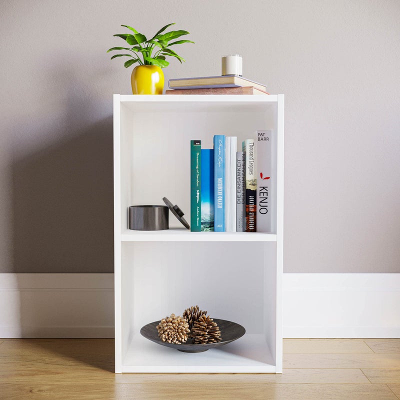 Oxford 2 Tier Cube Bookcase, White Wooden Shelving Display Unit, Modern Storage Organizer for Home Office, Living Room, or Bedroom Furniture, Versatile and Compact - Image 2