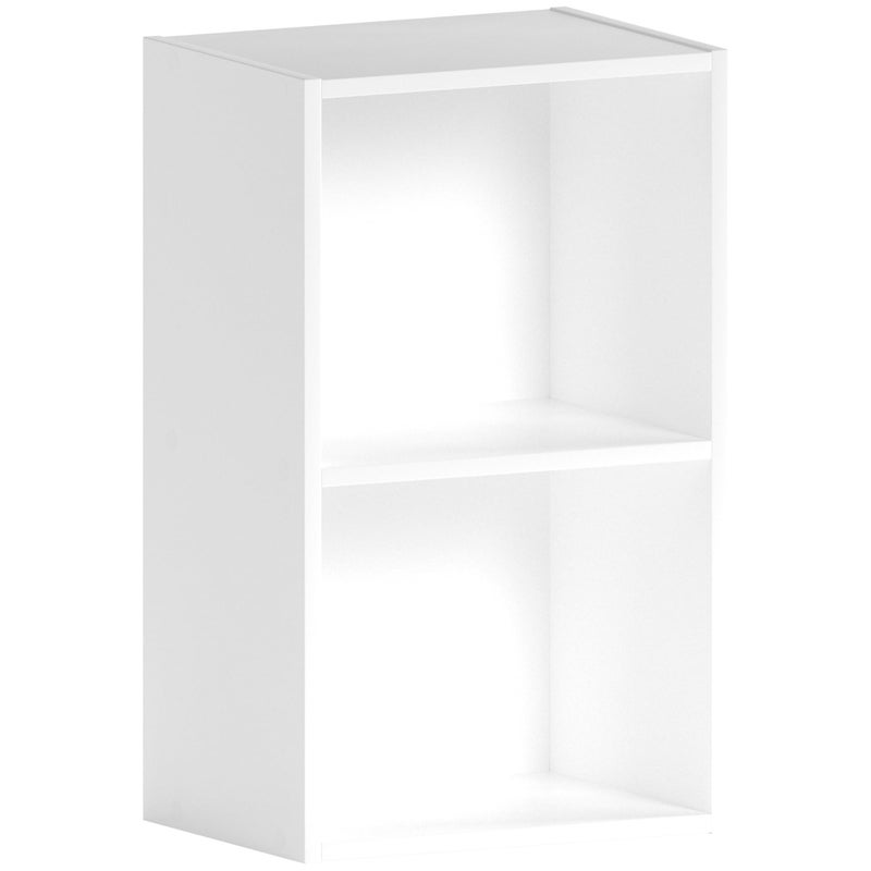 Oxford 2 Tier Cube Bookcase, White Wooden Shelving Display Unit, Modern Storage Organizer for Home Office, Living Room, or Bedroom Furniture, Versatile and Compact - Image 1