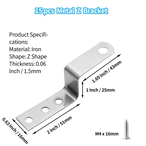 Bivethoi 15pcs Metal Z Angle Brackets 1 Inch / 25mm, Corner Mounting Shelf Brace with Screws, Furniture Fastener Photo Frame Brace Accessories - Image 3