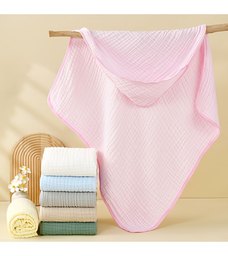 Dark Blue Kids Hooded Gauze Cape Bath Towel Baby Wearable Cloak - Image 3