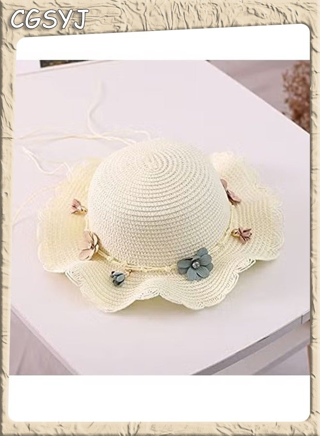 CGSYJ Baby Girls Flower Wide Brim Hat Sun Beach Straw Flower Hats with Cute Shoulder Bag  - Image 2