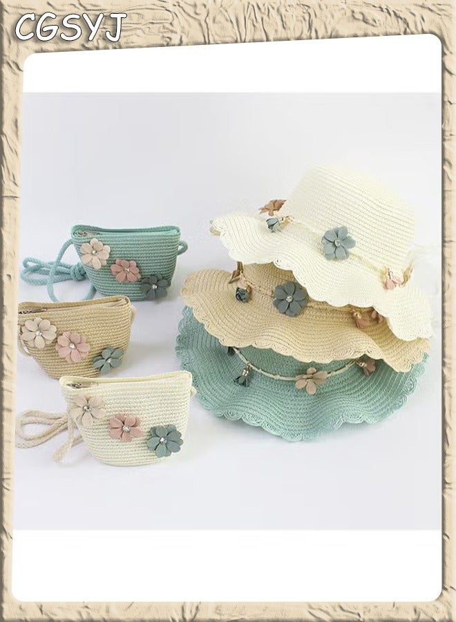 CGSYJ Baby Girls Flower Wide Brim Hat Sun Beach Straw Flower Hats with Cute Shoulder Bag  - Image 4