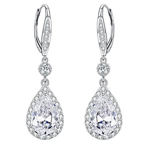 EleQueen Teardrop Lever-back Dangle Earrings 925 Sterling Silver Full Cubic Zirconia Bridal Long Earrings for Women, Valentine's Day/Mother's Day/Christmas Jewelry Gift - Image 1