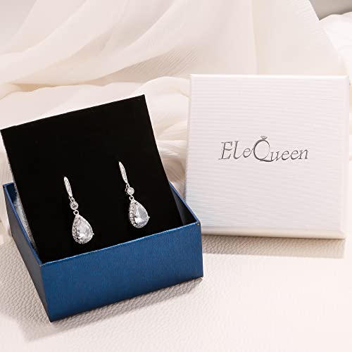 EleQueen Teardrop Lever-back Dangle Earrings 925 Sterling Silver Full Cubic Zirconia Bridal Long Earrings for Women, Valentine's Day/Mother's Day/Christmas Jewelry Gift - Image 4