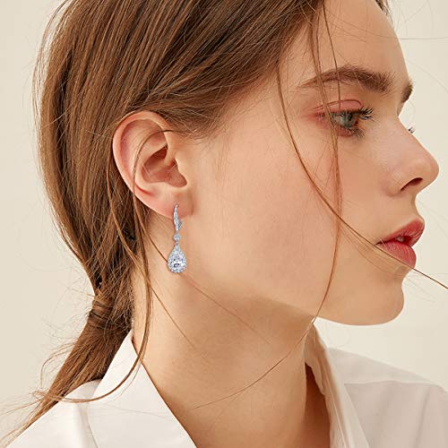 EleQueen Teardrop Lever-back Dangle Earrings 925 Sterling Silver Full Cubic Zirconia Bridal Long Earrings for Women, Valentine's Day/Mother's Day/Christmas Jewelry Gift - Image 3