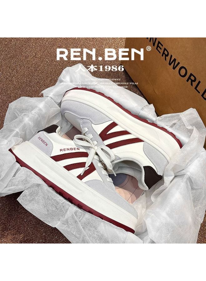 Renben Red Agan Shoes For Women Spring Autumn New Breathable Retro High-value Student Thick-soled Casual Sneakers
