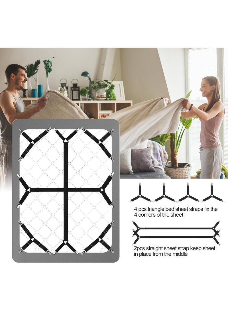 6PCS Bed Sheet Straps, Secure & Adjustable Fitted Sheet Holders for Full, Queen, King & More, Heavy Duty Nylon & Metal Clips - Image 4