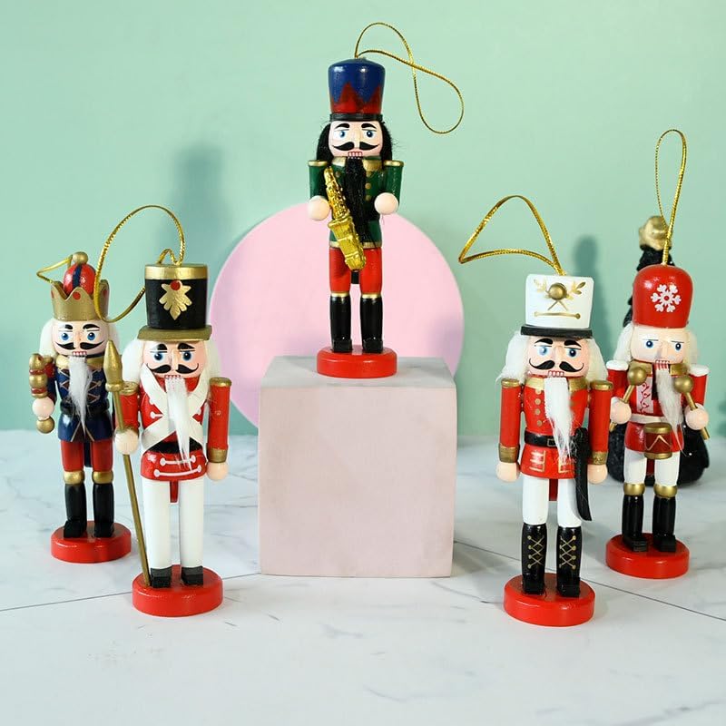 KoolShare Christmas Nutcracker Ornaments 10-Piece Decoration Set, 5-Inch Handcrafted Wooden Soldiers in Colorful & Varied Designs, Hangable for Xmas Tree or Tabletop Display - Image 4