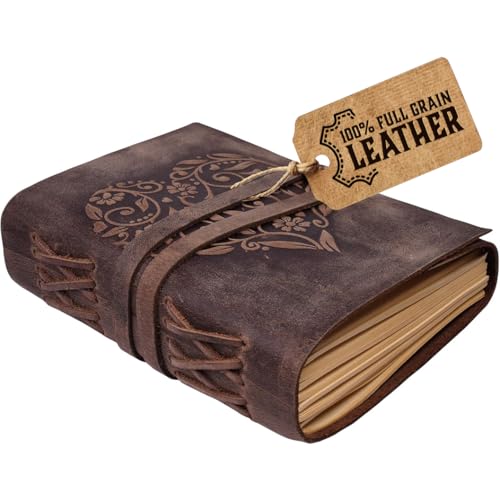 moonster Leather Journal with Embossed Heart Shape - Non Refillable 8x6″ Lined Notebook - 400 Pages College Ruled Kraft Paper - Inspirational Small Notebook - Leather Journals for Women - Image 1
