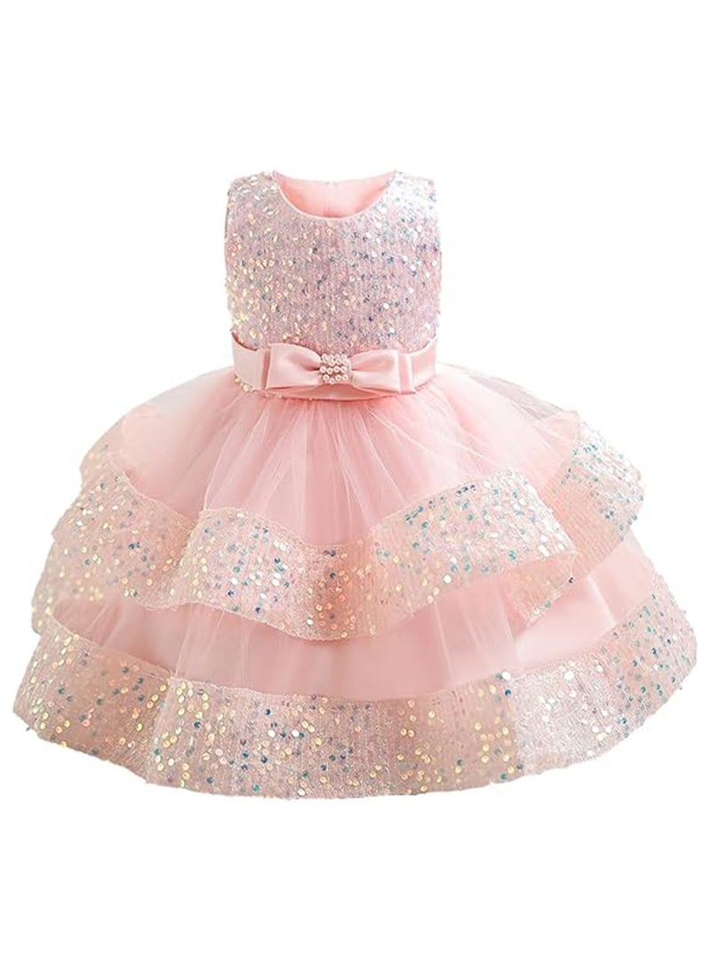 NNEWVANTE فستان ملكة جمال للبنات الصغيرات مزين بالخرز فستان أميرة للأطفال فستان زفاف عيد ميلاد حفلة 4 سنوات-5 سنوات (وردي) - Image 1