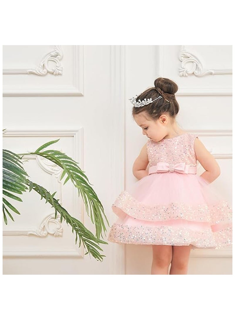 NNEWVANTE فستان ملكة جمال للبنات الصغيرات مزين بالخرز فستان أميرة للأطفال فستان زفاف عيد ميلاد حفلة 4 سنوات-5 سنوات (وردي) - Image 3