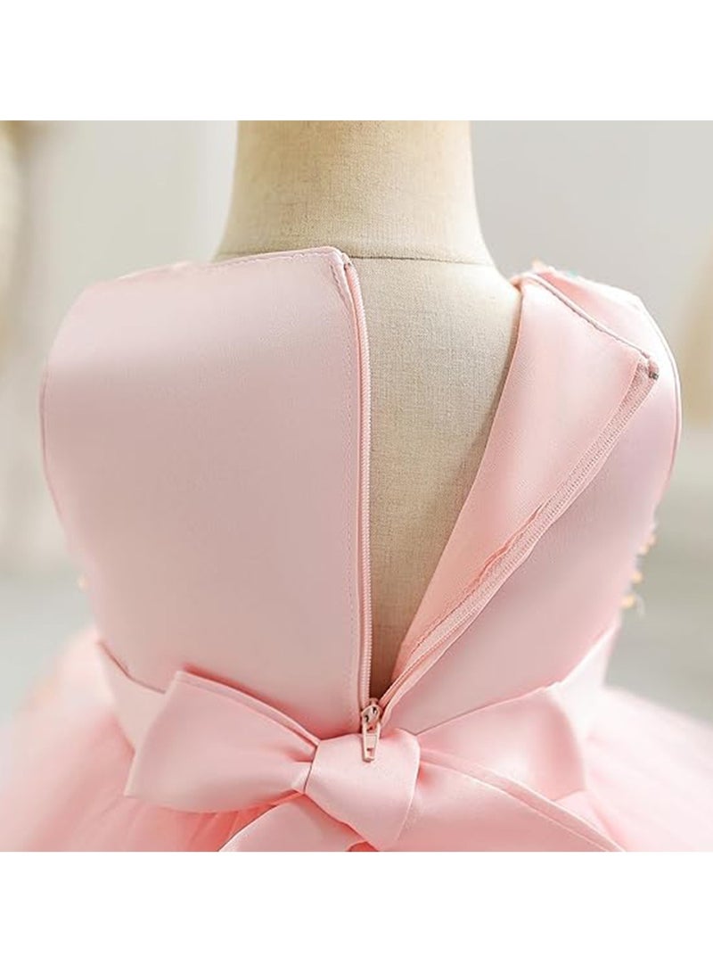 NNEWVANTE فستان ملكة جمال للبنات الصغيرات مزين بالخرز فستان أميرة للأطفال فستان زفاف عيد ميلاد حفلة 4 سنوات-5 سنوات (وردي) - Image 5