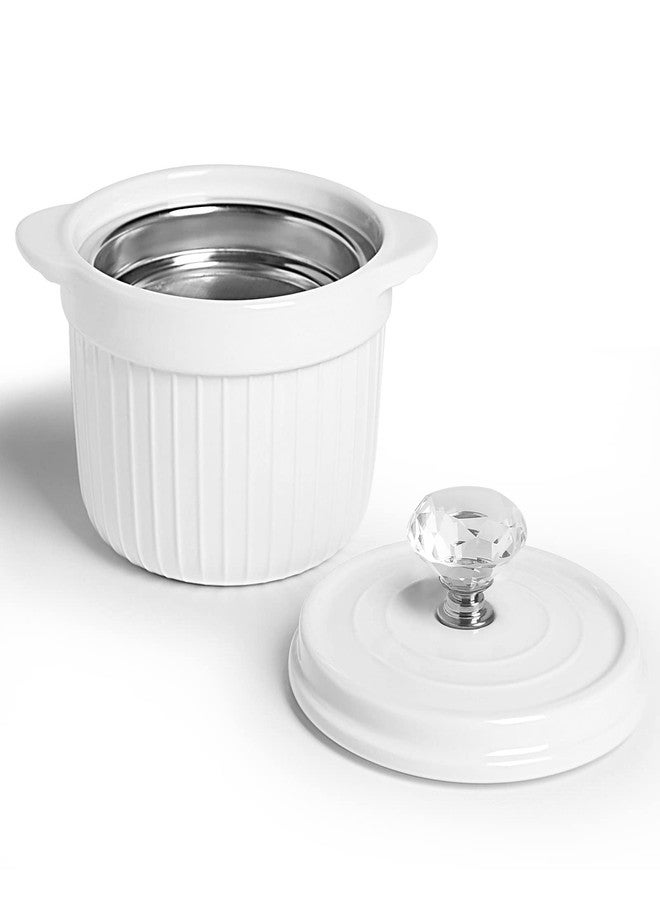 HAOTOP Bacon Grease Container Keeper with Crystal Lid and Strainer, 17 oz Ceramic Frying Oil Storage Can Container for Countertop (Silver) - Image 1
