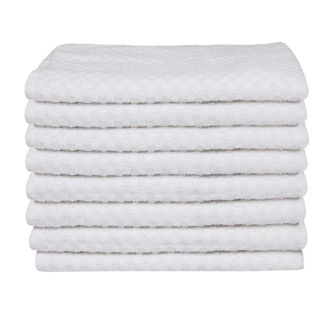 WHITE KITCHEN TOWELS 100 COTTON TERRY TEA TOWELS FOR CLEANING DRYING AND HIGHLY ABSORBENT KITCHEN DISH CLOTH FOR BAR CLEANING 8 PACK 15 X 25 INCHES