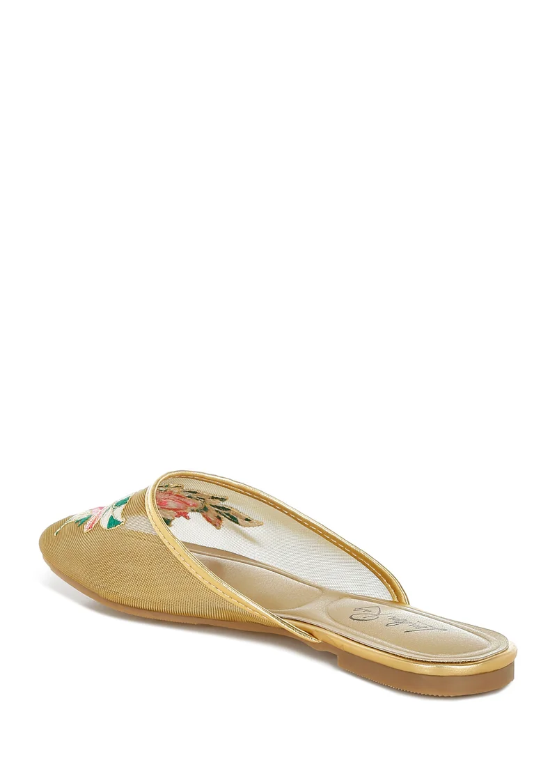 London Rag Floral Embroidered Mesh Mules in Gold