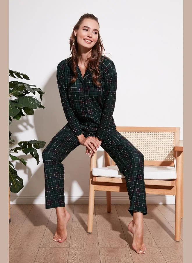 Lela Lela Patterned Elastic Waist Shirt Collar Woven Pajama Set Women's PAJAMA SET 6095660W4