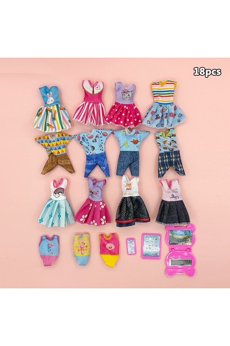5.3in 18pcs set 18Pcs Doll Clothes and Accessories for 5.3''/13cm Dolls 8 Fashion Dresses 4 Casual J