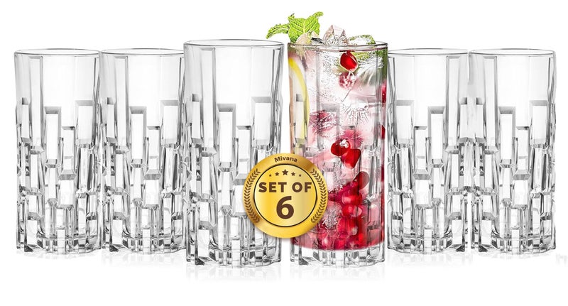 Mivana Premium 350ML Juice Glasses Drinking Glasses, Highball Lead-Free Glasses, Tumblers for Water, Juice, Beer, Cocktail and Mixed Drinks - Pieces, Transparent (Lining Glasses, 6 Count (Pack of 1)) - Image 1