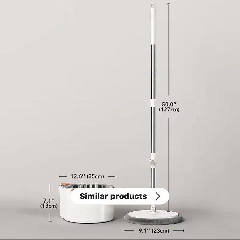 SYSVENT The Future Plastic 360 Smart Spin Mop Bucket with 2 Extra Refill Floor Cleaning Mop and Bucket System Mop Bucket Kit with a Movable Handle, Easy Spin White&Grey with Stainless Steel Headle - Image 1