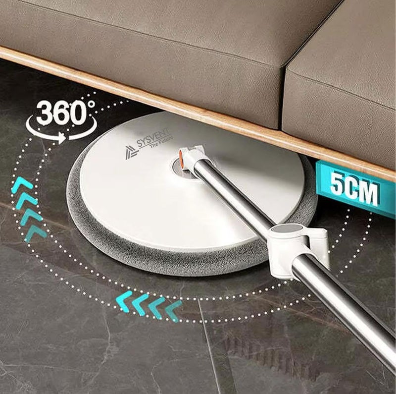 SYSVENT The Future Plastic 360 Smart Spin Mop Bucket with 2 Extra Refill Floor Cleaning Mop and Bucket System Mop Bucket Kit with a Movable Handle, Easy Spin White&Grey with Stainless Steel Headle - Image 3