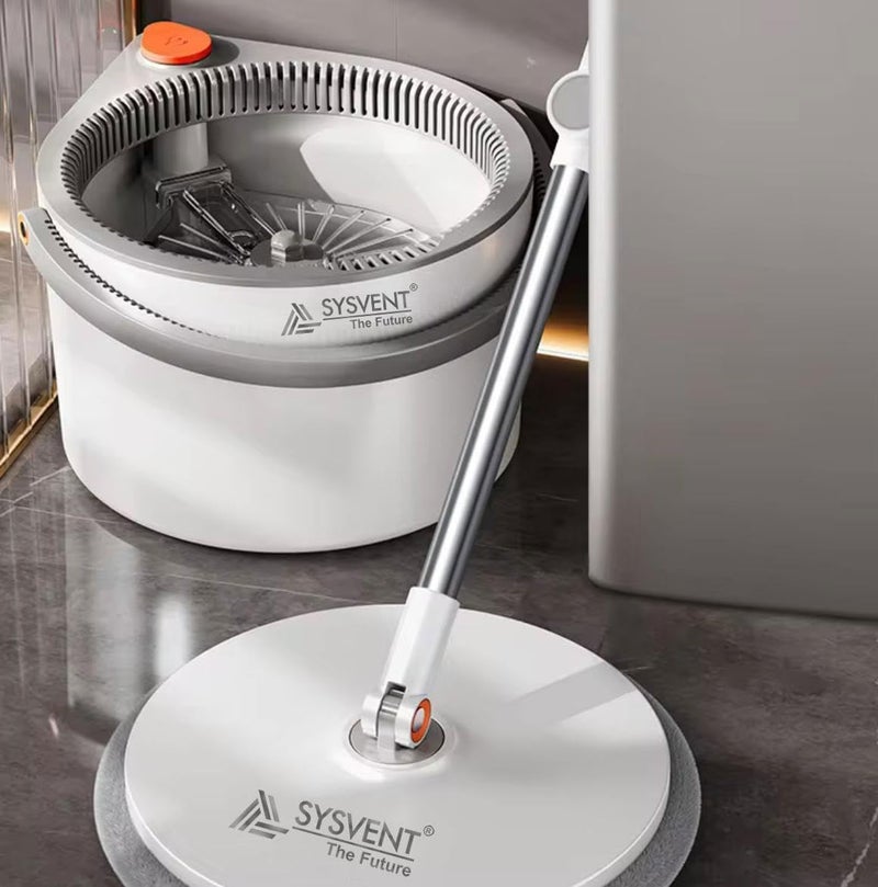 SYSVENT The Future Plastic 360 Smart Spin Mop Bucket with 2 Extra Refill Floor Cleaning Mop and Bucket System Mop Bucket Kit with a Movable Handle, Easy Spin White&Grey with Stainless Steel Headle - Image 2
