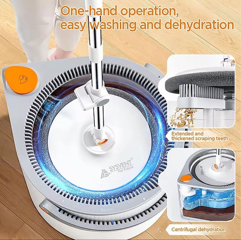 SYSVENT The Future Plastic 360 Smart Spin Mop Bucket with 2 Extra Refill Floor Cleaning Mop and Bucket System Mop Bucket Kit with a Movable Handle, Easy Spin White&Grey with Stainless Steel Headle - Image 4