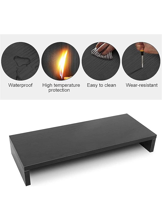 sulfar Monitor Stand Riser Desk Organizer For Laptop Computer Wood Monitor Stand For Printer Pc Save Space Laptop Stand Desk For Home And Office Use Wood Black - Image 4