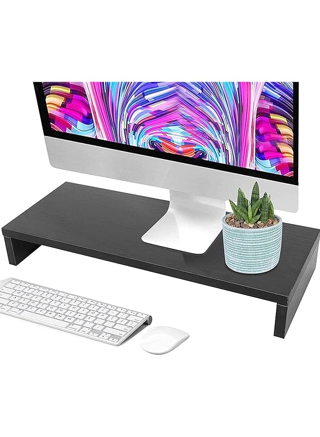 sulfar Monitor Stand Riser Desk Organizer For Laptop Computer Wood Monitor Stand For Printer Pc Save Space Laptop Stand Desk For Home And Office Use Wood Black - Image 1