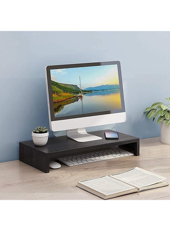 sulfar Monitor Stand Riser Desk Organizer For Laptop Computer Wood Monitor Stand For Printer Pc Save Space Laptop Stand Desk For Home And Office Use Wood Black - Image 2