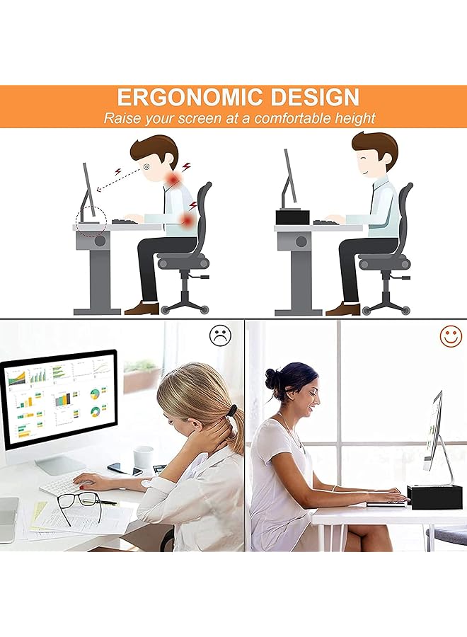 sulfar Monitor Stand Riser Desk Organizer For Laptop Computer Wood Monitor Stand For Printer Pc Save Space Laptop Stand Desk For Home And Office Use Wood Black - Image 5