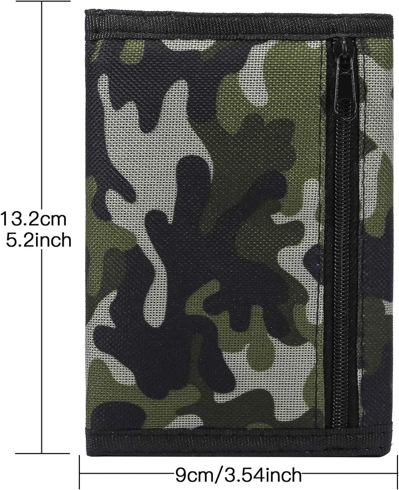 AI-DEE Trifold Canvas Outdoor Sports Wallet for Kids - Front Pocket Wallet with Zipper (Green2) - Image 3